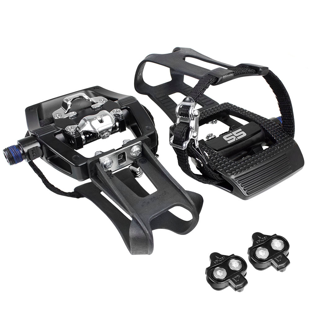 BV Bike Shimano SPD Compatible 9/16'' Pedals with Toe Clips SPD Cleats Included