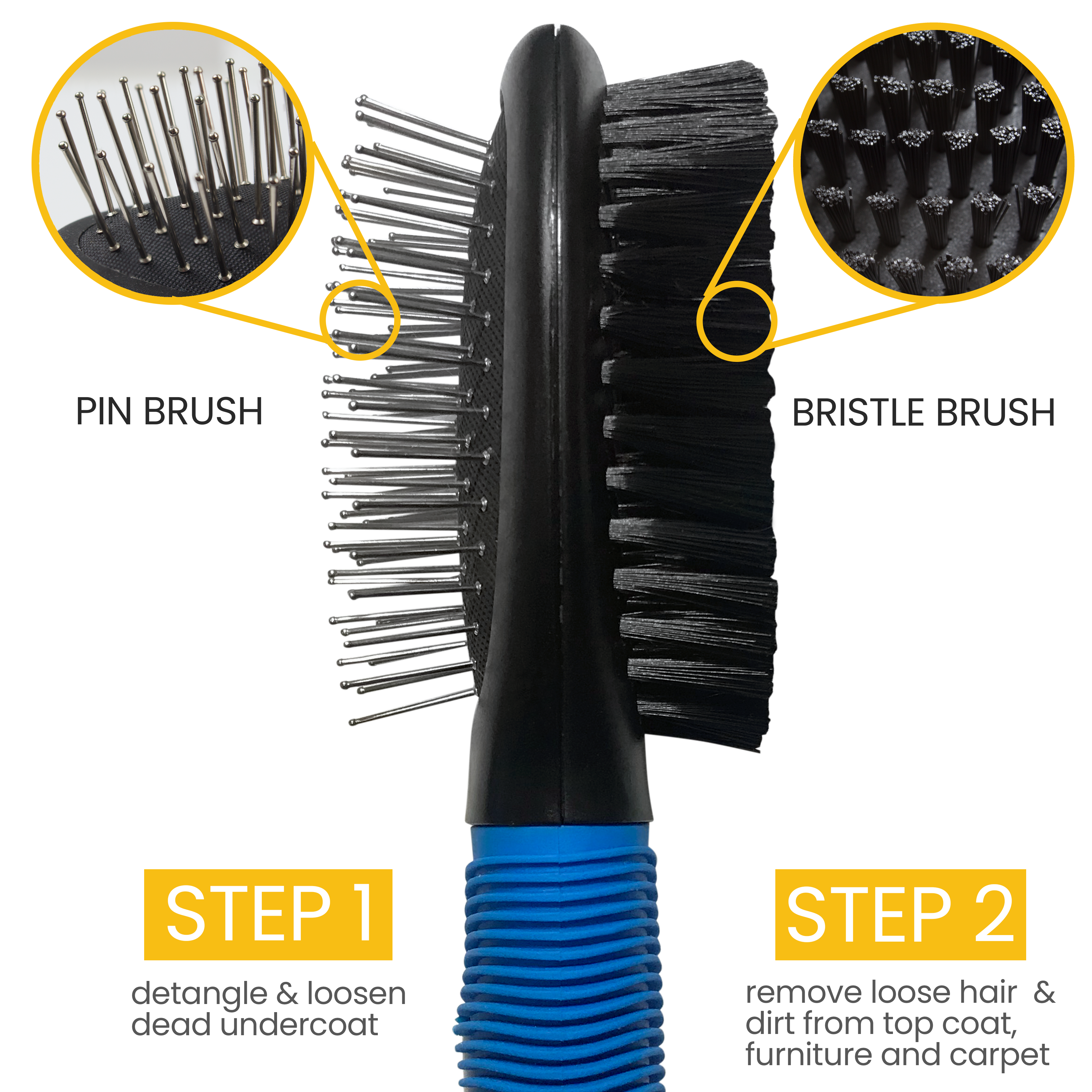  2 Sided Dog and Cat Brush Close Up with Instructions