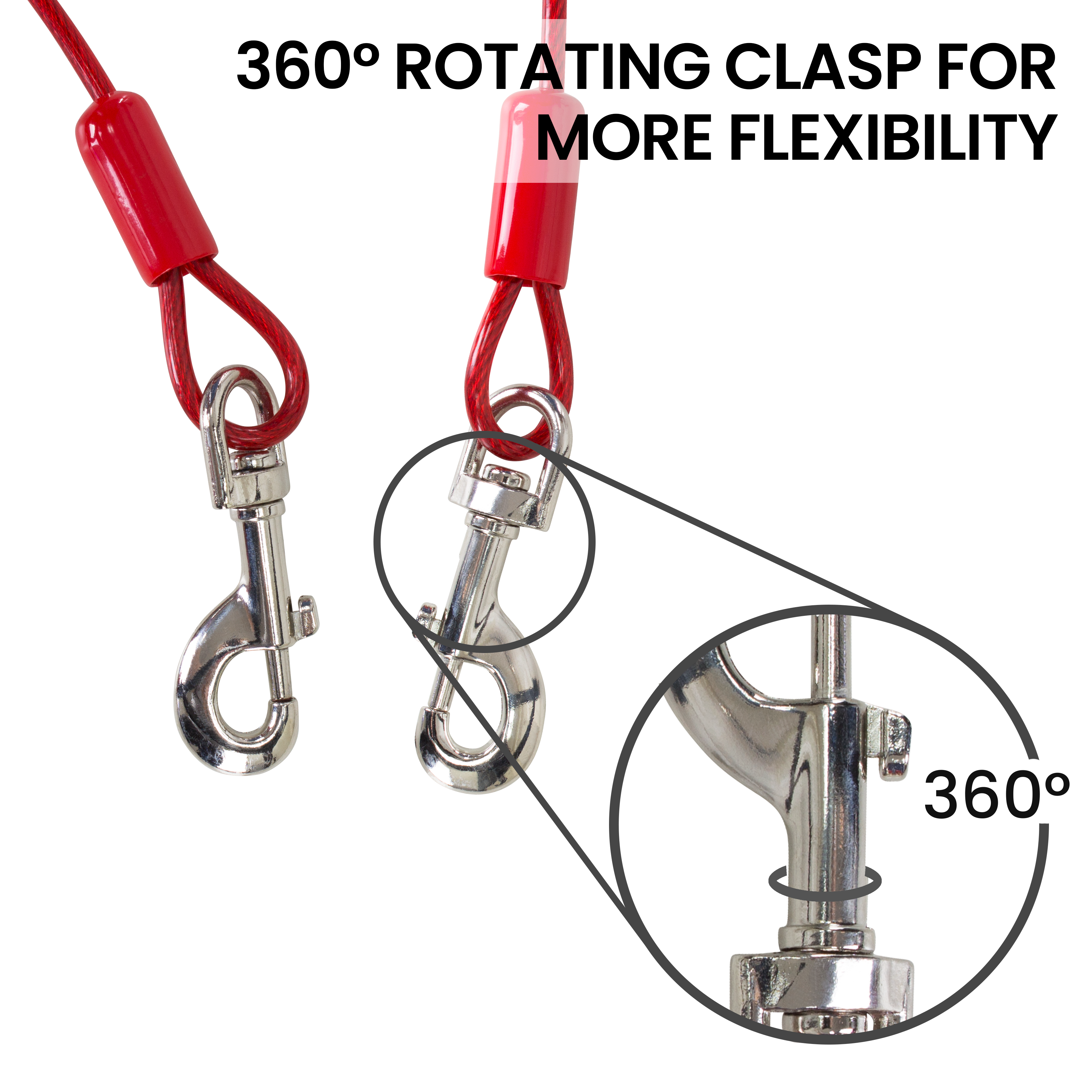 Tie Out Cable Features 360 Degree Rotating Clasp