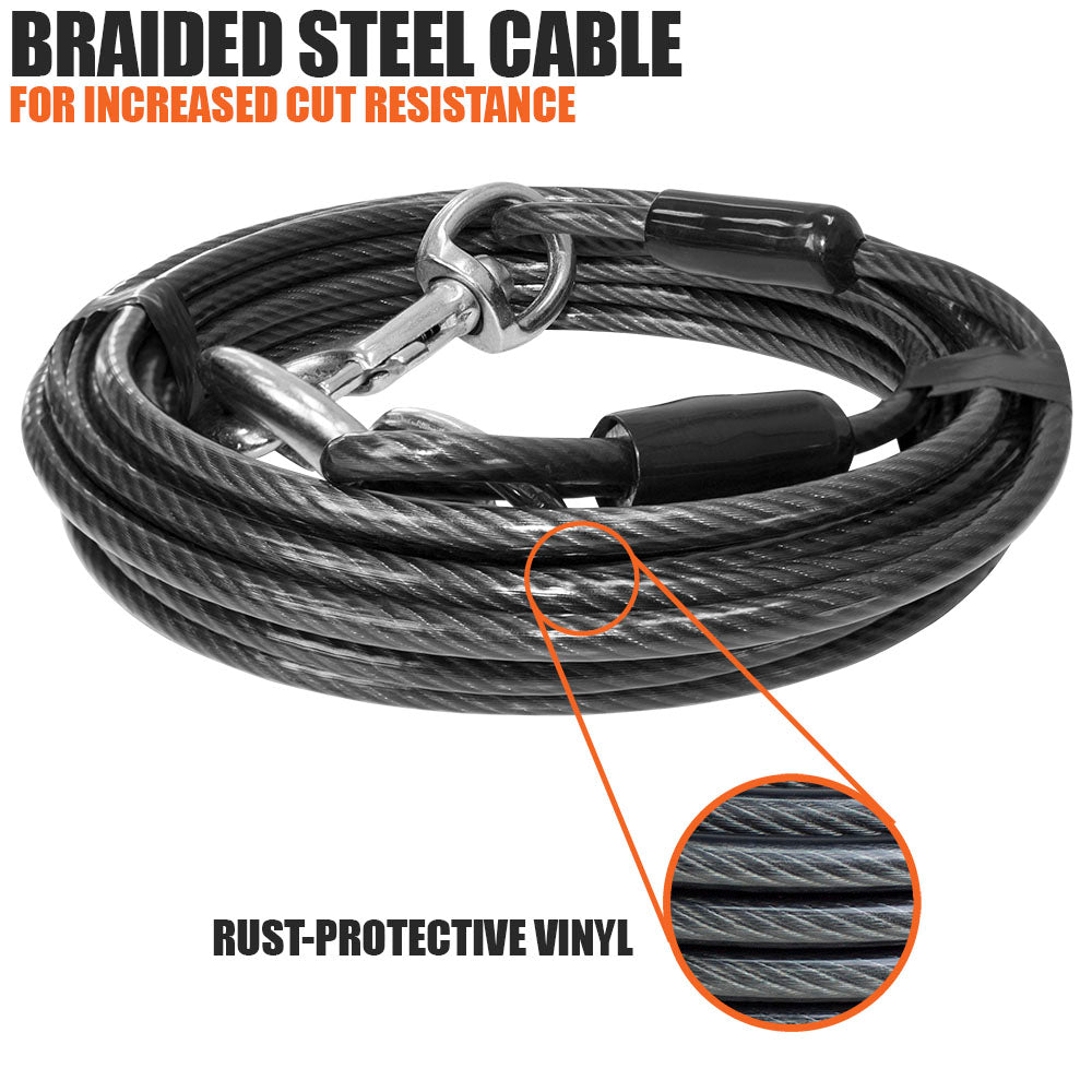 Tie Out Cable Features Braided Steel for Cut Resistance